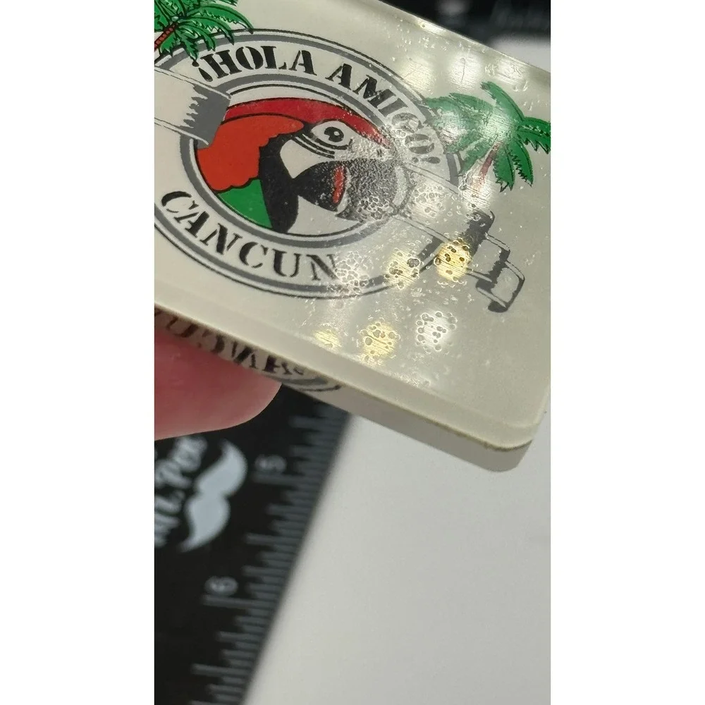 Vintage‎ Hola Amigo Cancun Keychain Macaw Parrot Palm Tropical Souvenir Mexico
